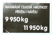 Maximum trailer/trailer weight plate 9.950kg - 11.950kg